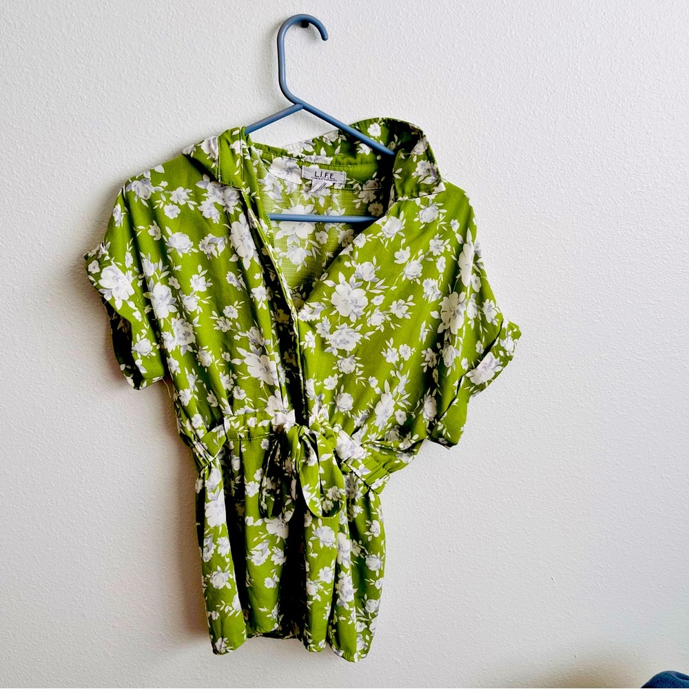 Dress shirt! Super cute, has a tie in the front that you tie into a bow!